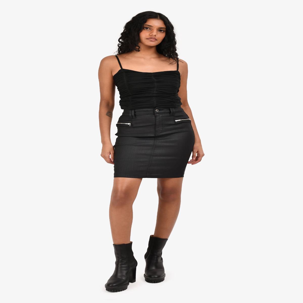 7 For All Mankind Black Coated Denim Fitted Skirt Size 25
