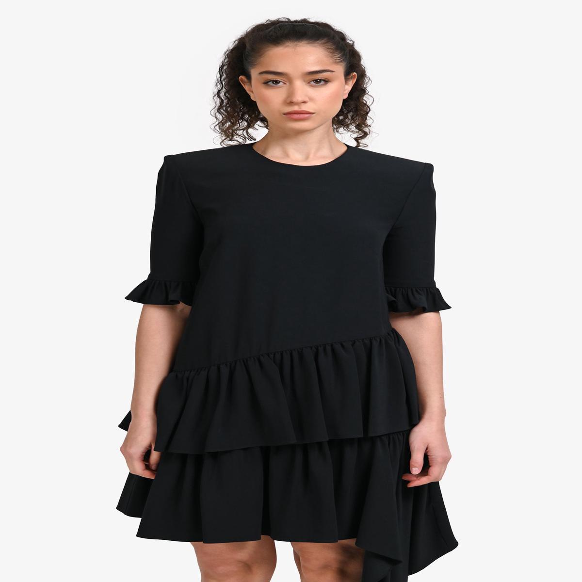 Alexander McQueen Black Tiered Asymmetrical Dress Size 40