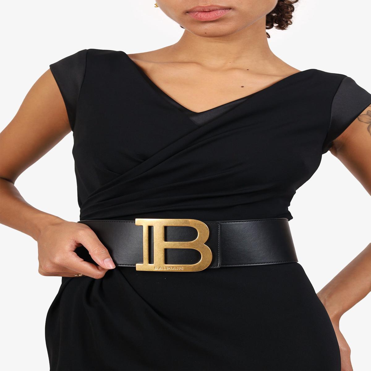 Balmain Black Leather Wide 'B' Buckle Belt Size 75