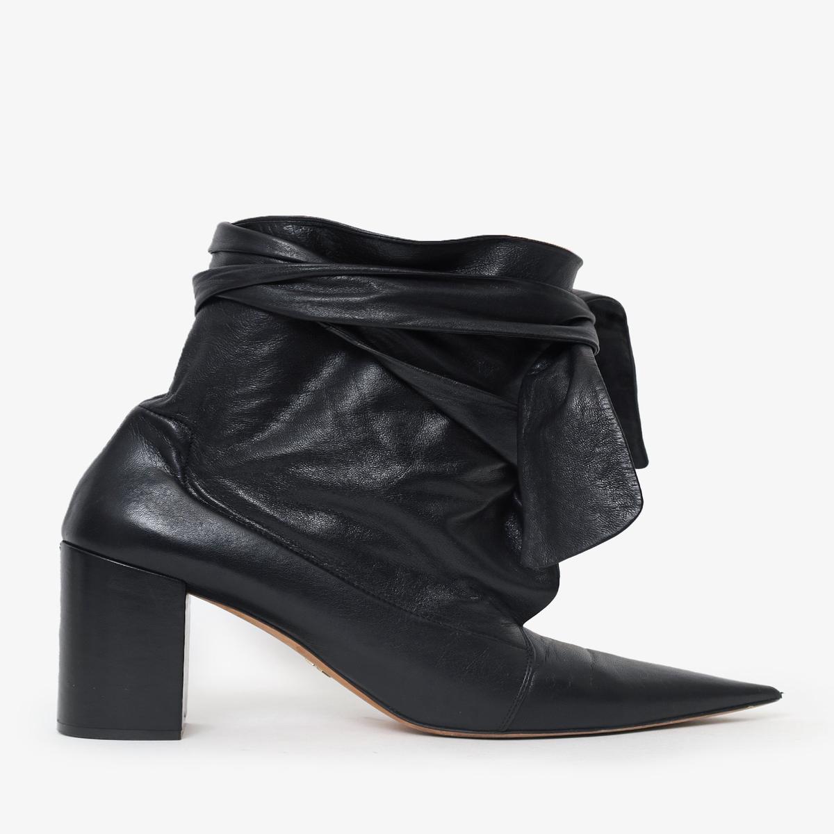 Christian Dior Black Leather Tie Booties Size 41