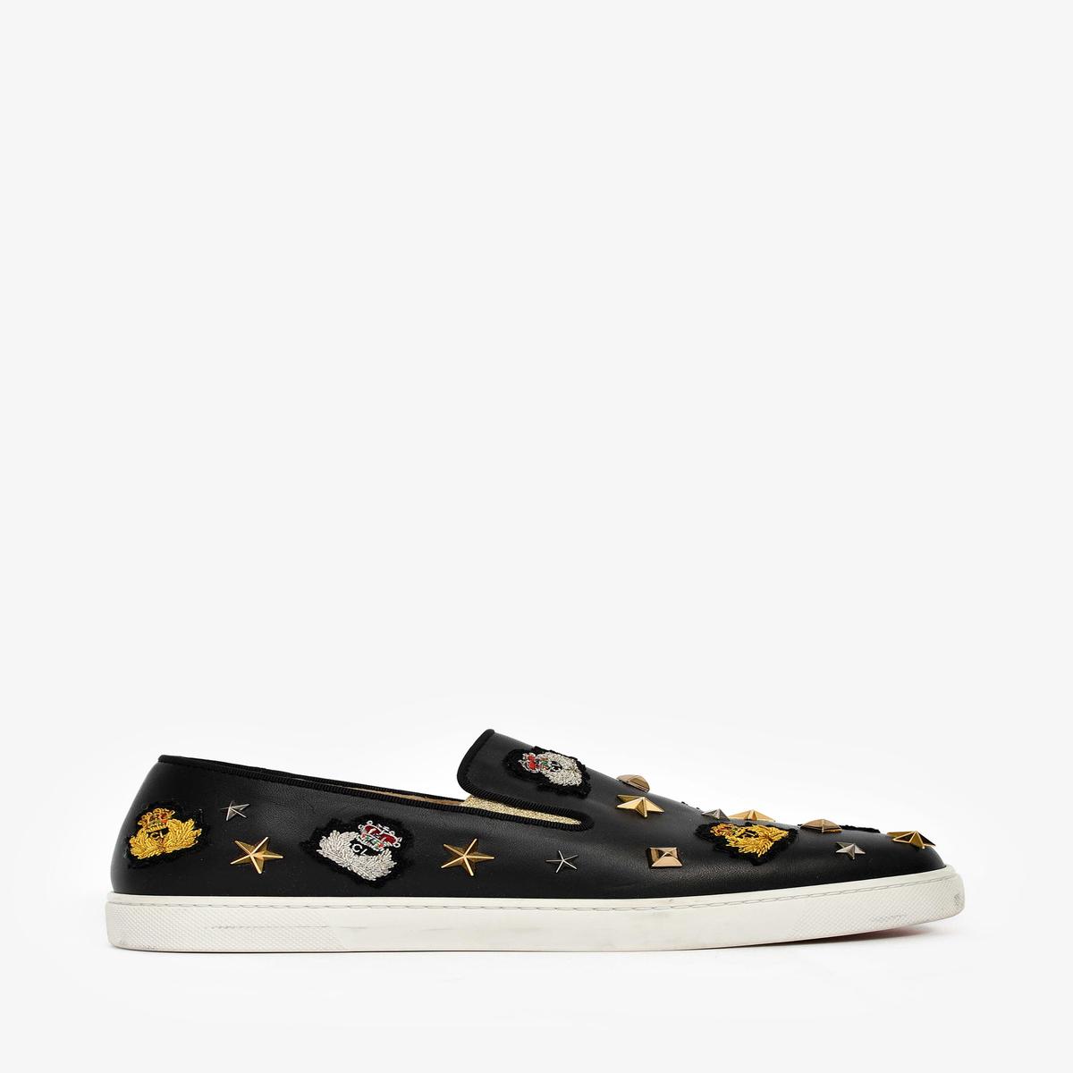 Christian Louboutin Black Leather Embellished Slip On Sneakers Size 38