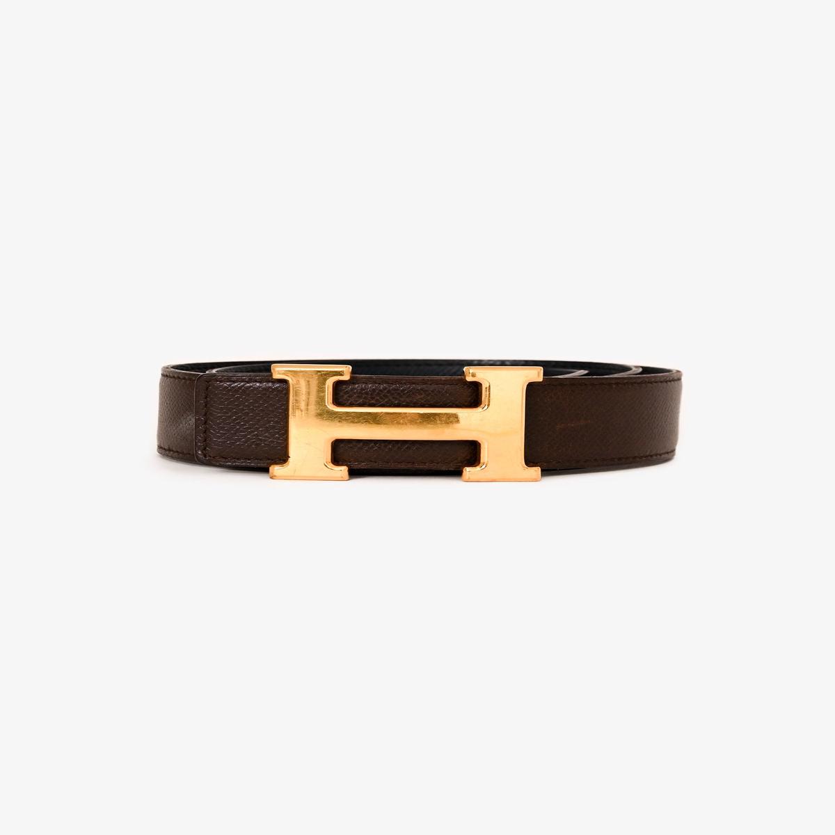 Herms Brown/Black Reversible Gold H Belt Size 70
