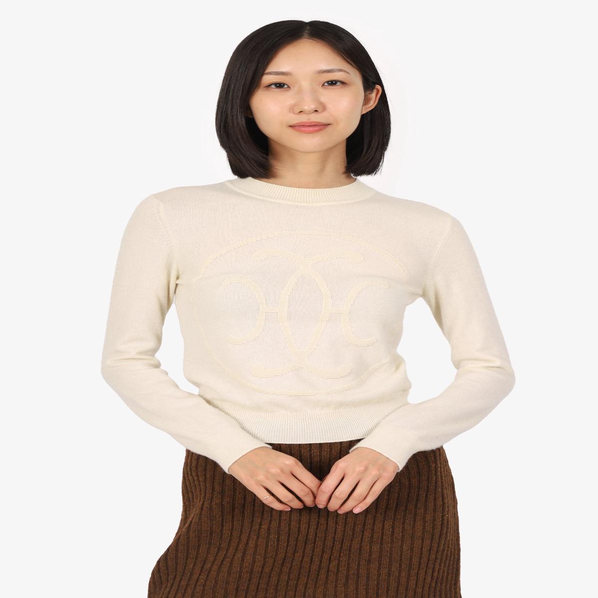 Herms Cream Cashmere "H Lift" Long Sleeve Sweater Size 34