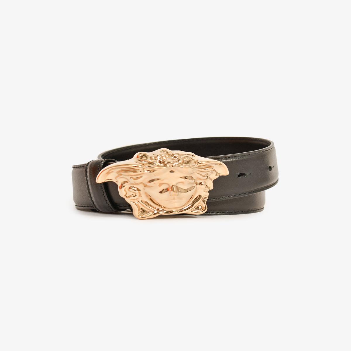 Versace Black Leather Medusa Head Belt Size 70