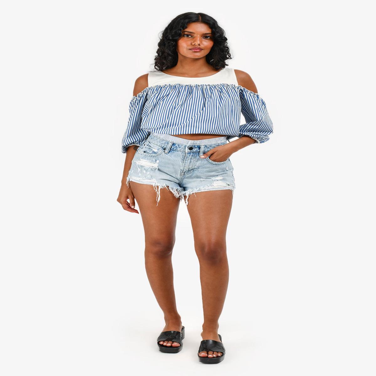 Alexander Wang Blue Denim Boxer Layered Distressed Shorts Est. Size 24