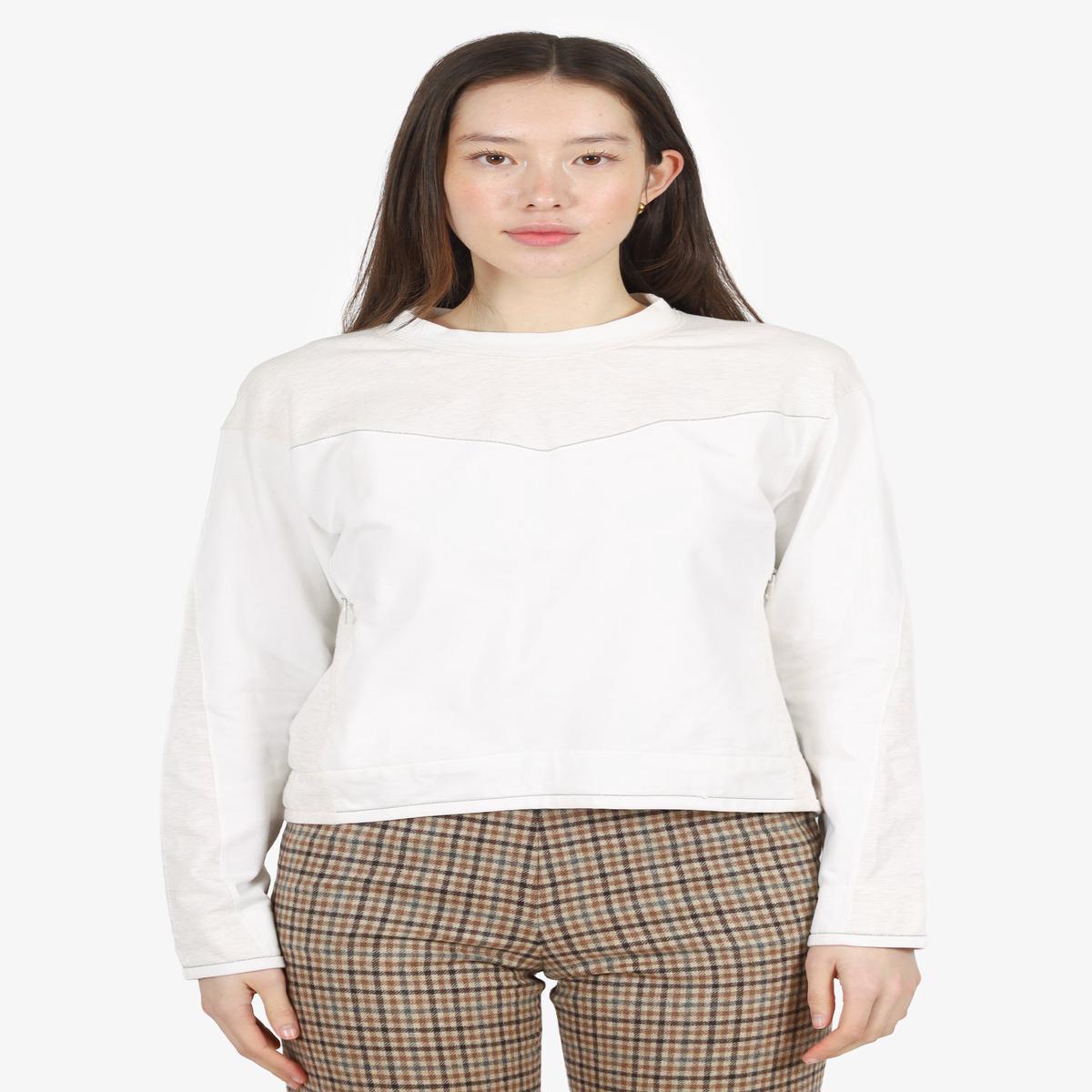 Brunello Cucinelli White/Grey Long Sleeve Top Size S