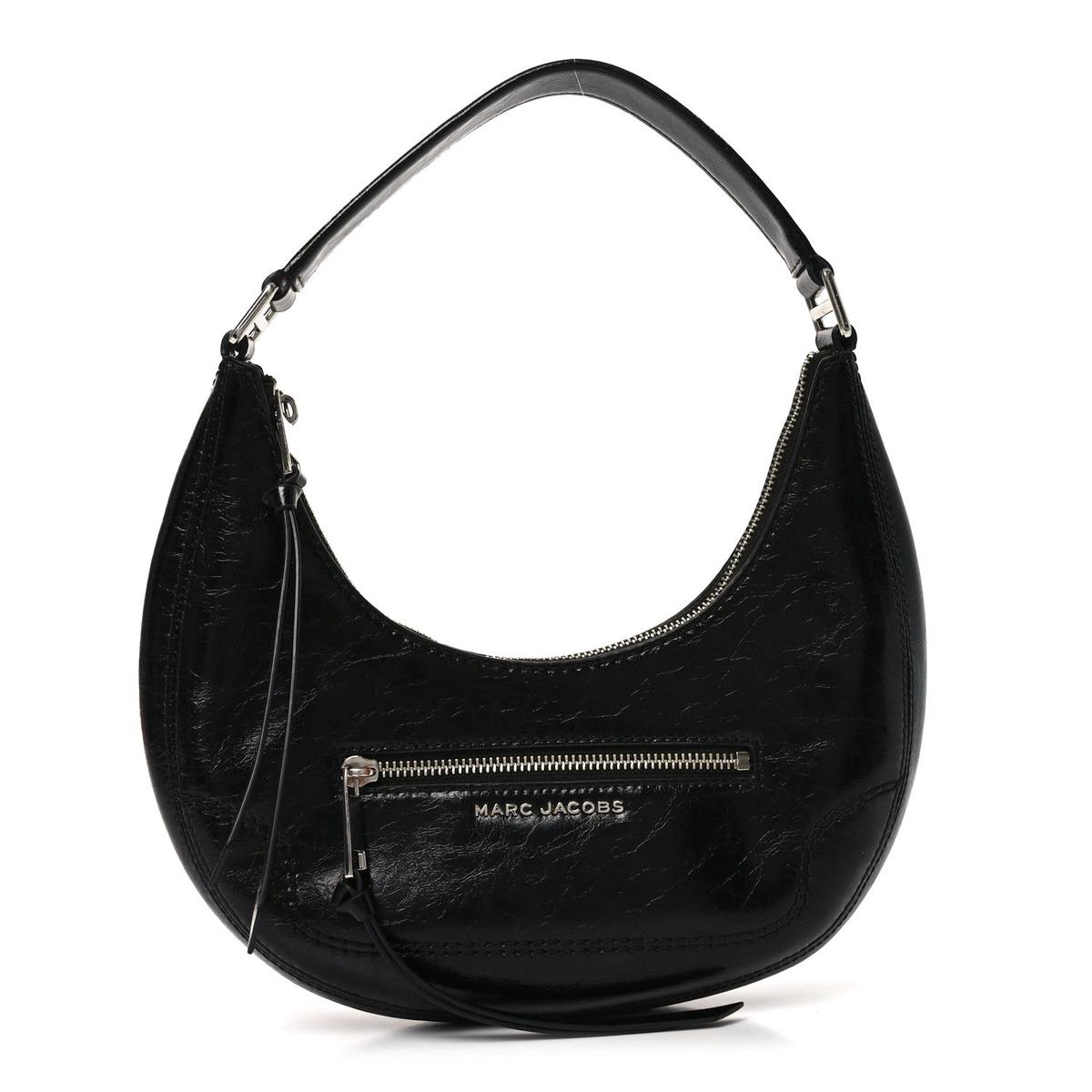 Crinkled Calfskin Crusier Crescent Bag Black