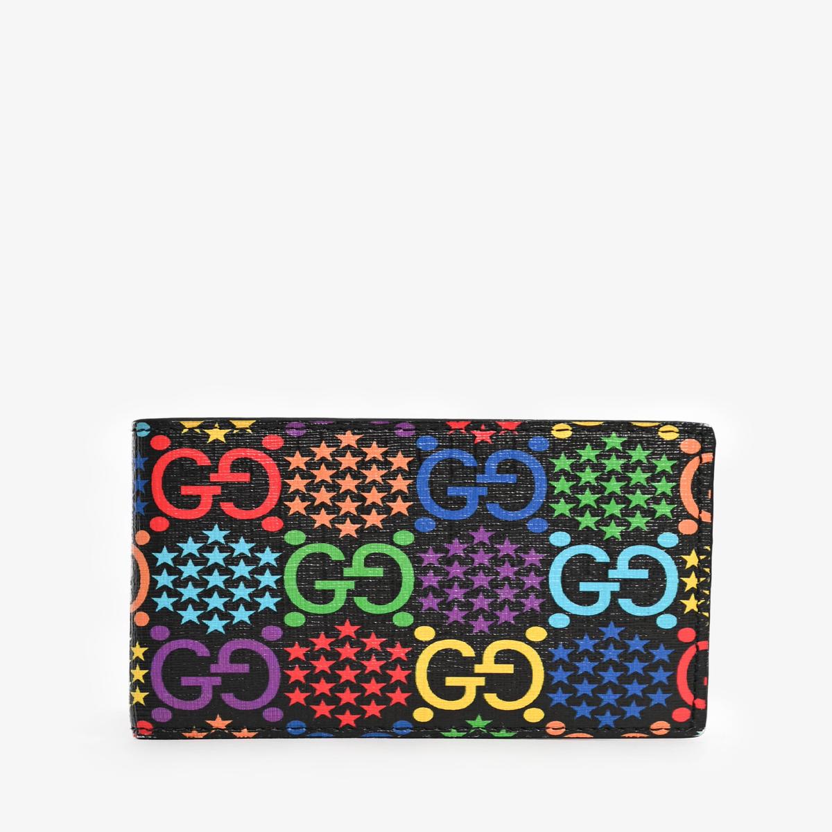 Gucci Black Leather Rainbow GG Bi-Fold Wallet Mens