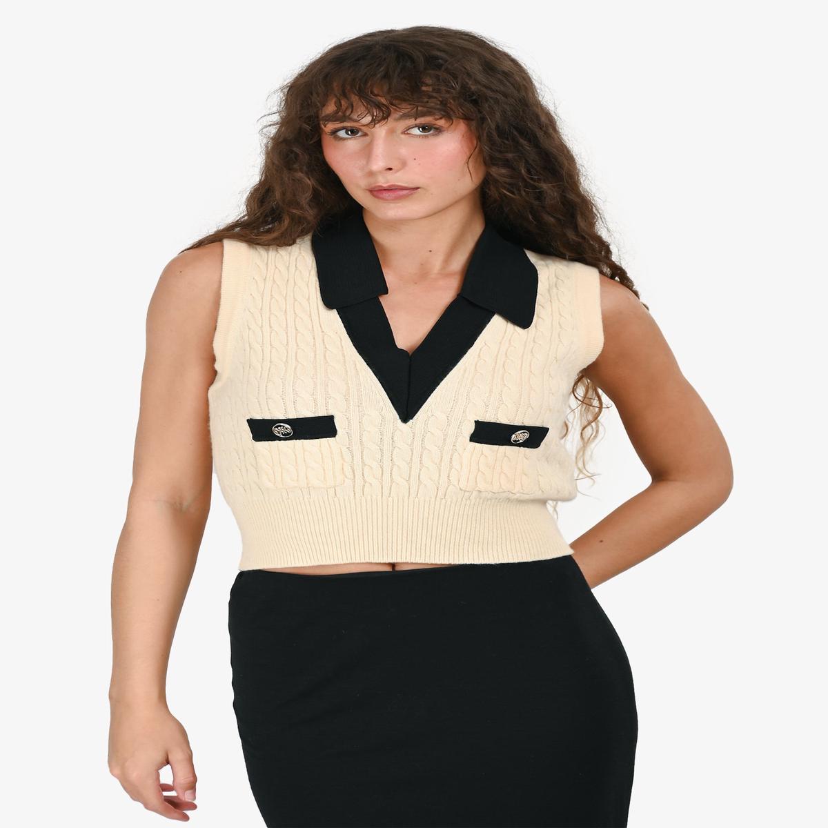 Sandro Cream/Black Knit Colourblock Vest Size 0