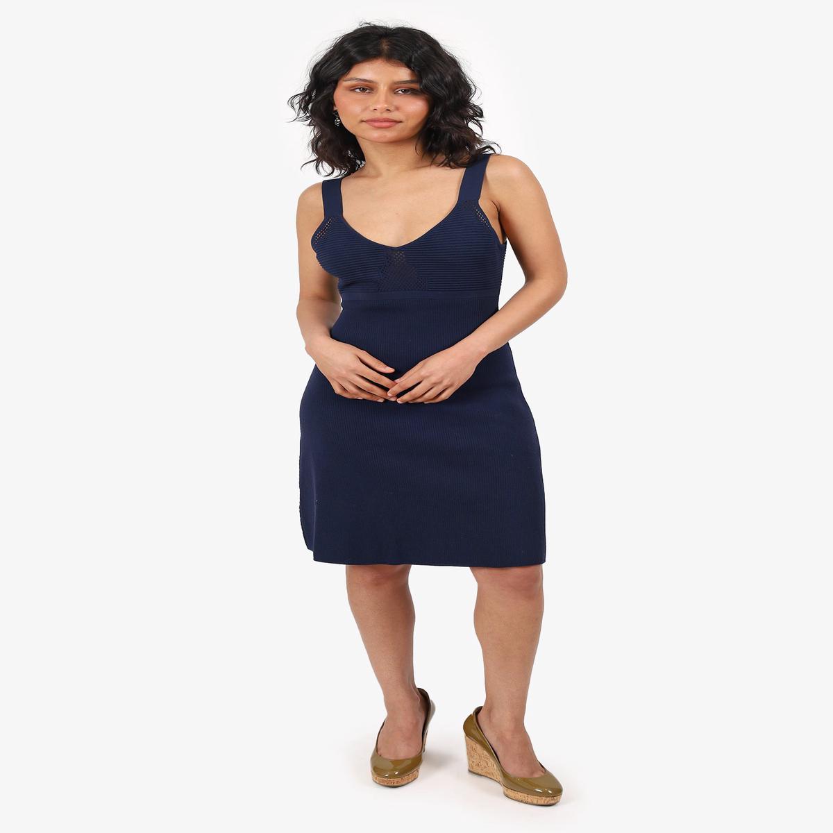 3.1 phillip Lim Navy Knit Ribbed Sleeveless Dress Size M