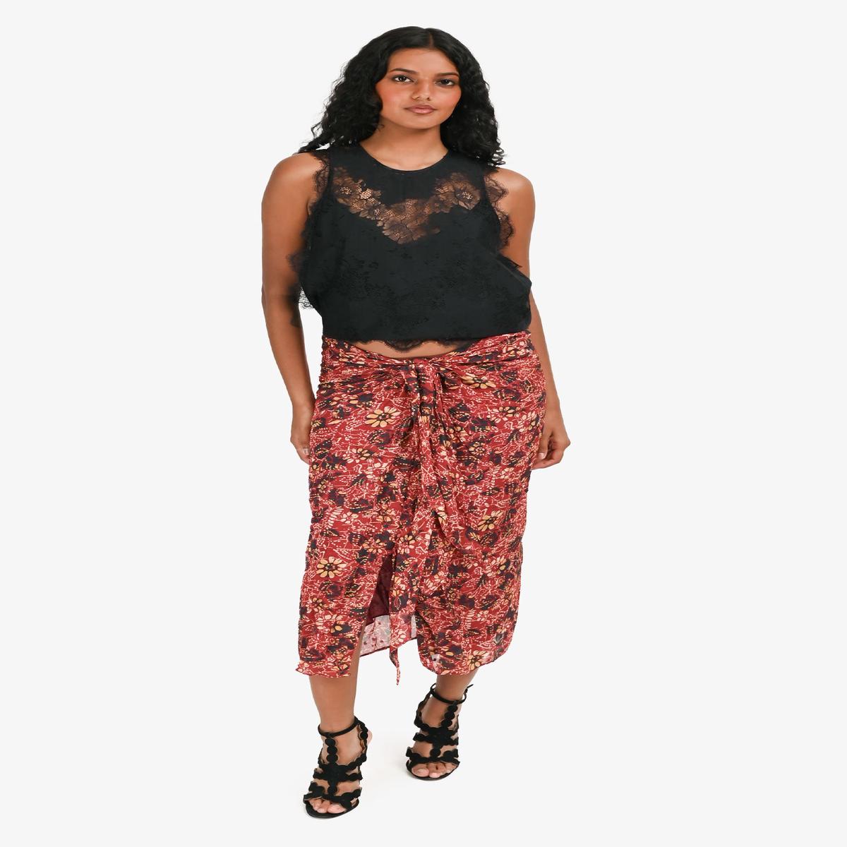Ba&sh Red Floral Tie Midi Skirt Size 3