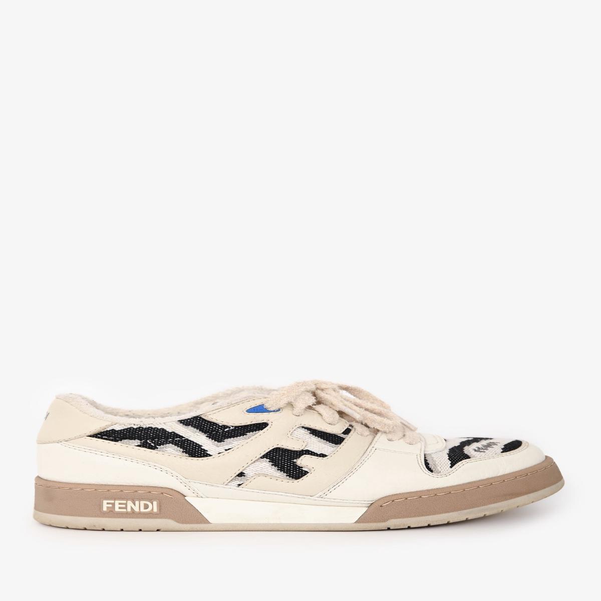 Fendi Beige Leather/Striped Fabric 'Match' Sneakers Size 39