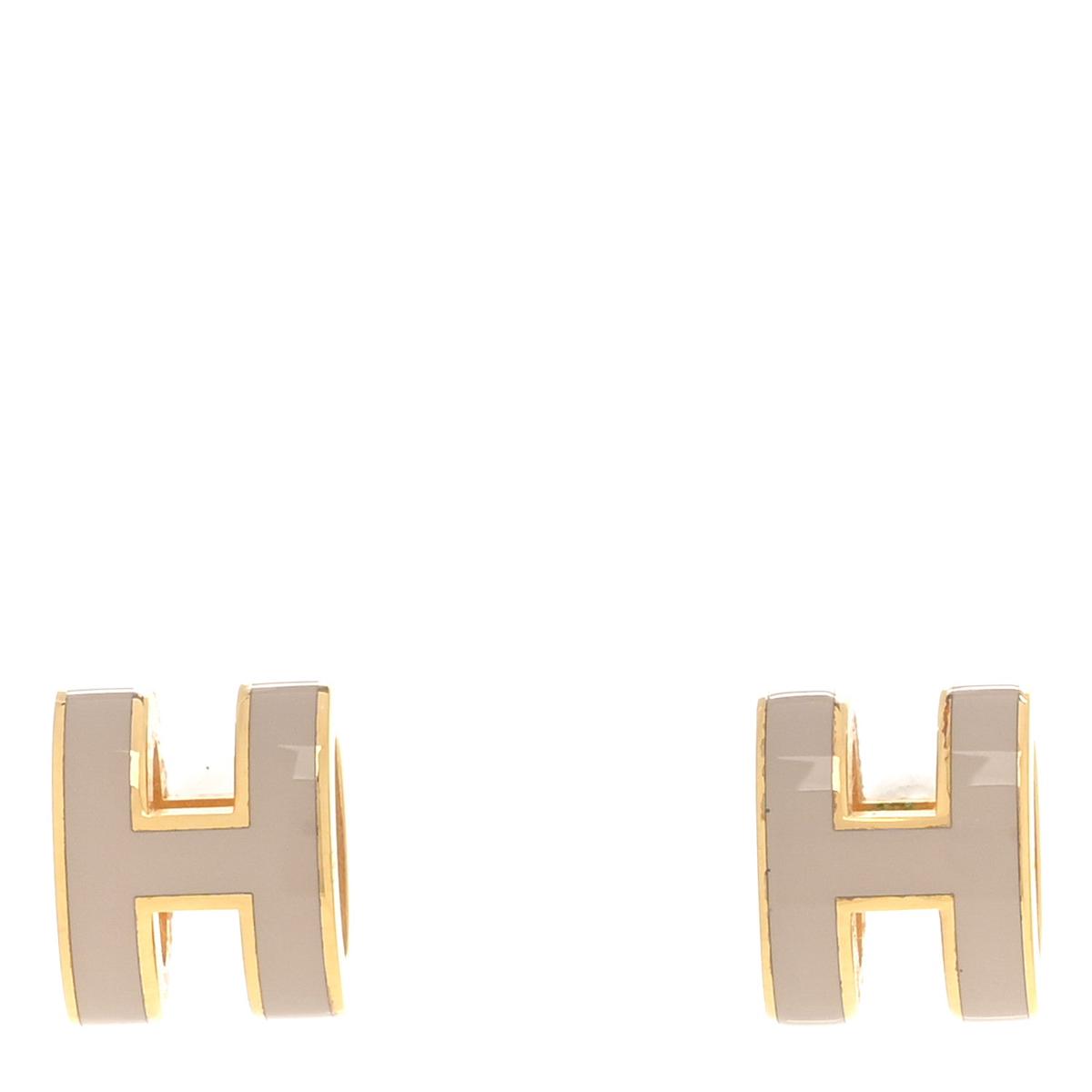 Gold Lacquered Mini Pop H Earrings Marron Glace