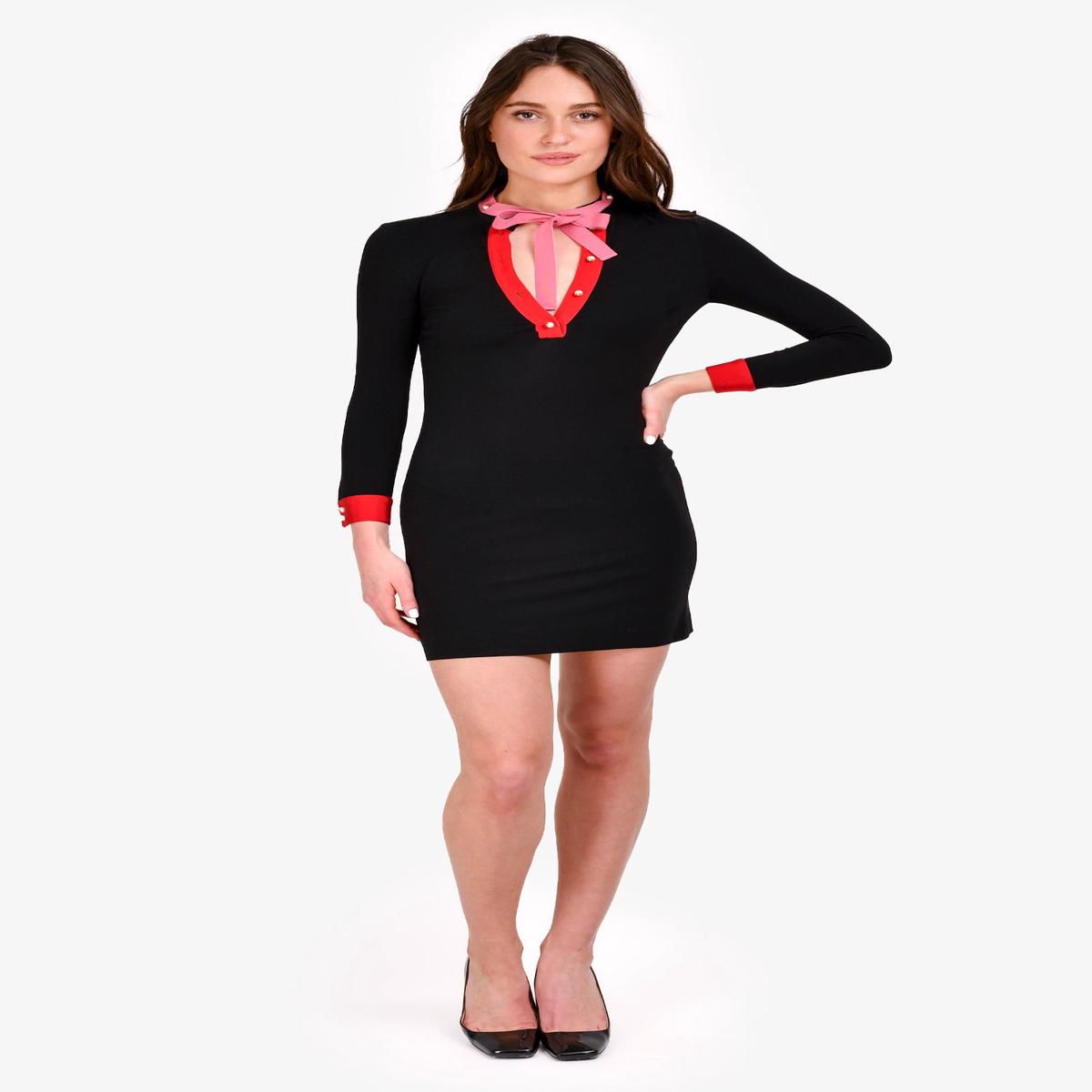 Gucci Black/Red/Pink Bow Detailed Long Sleeves Dress Size XXS (Altered)