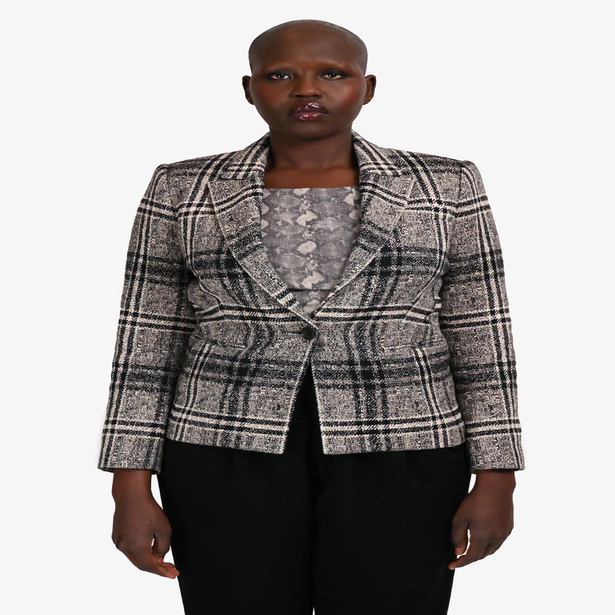 Judith & Charles Black/Grey Tweed Single Button Blazer Size 8