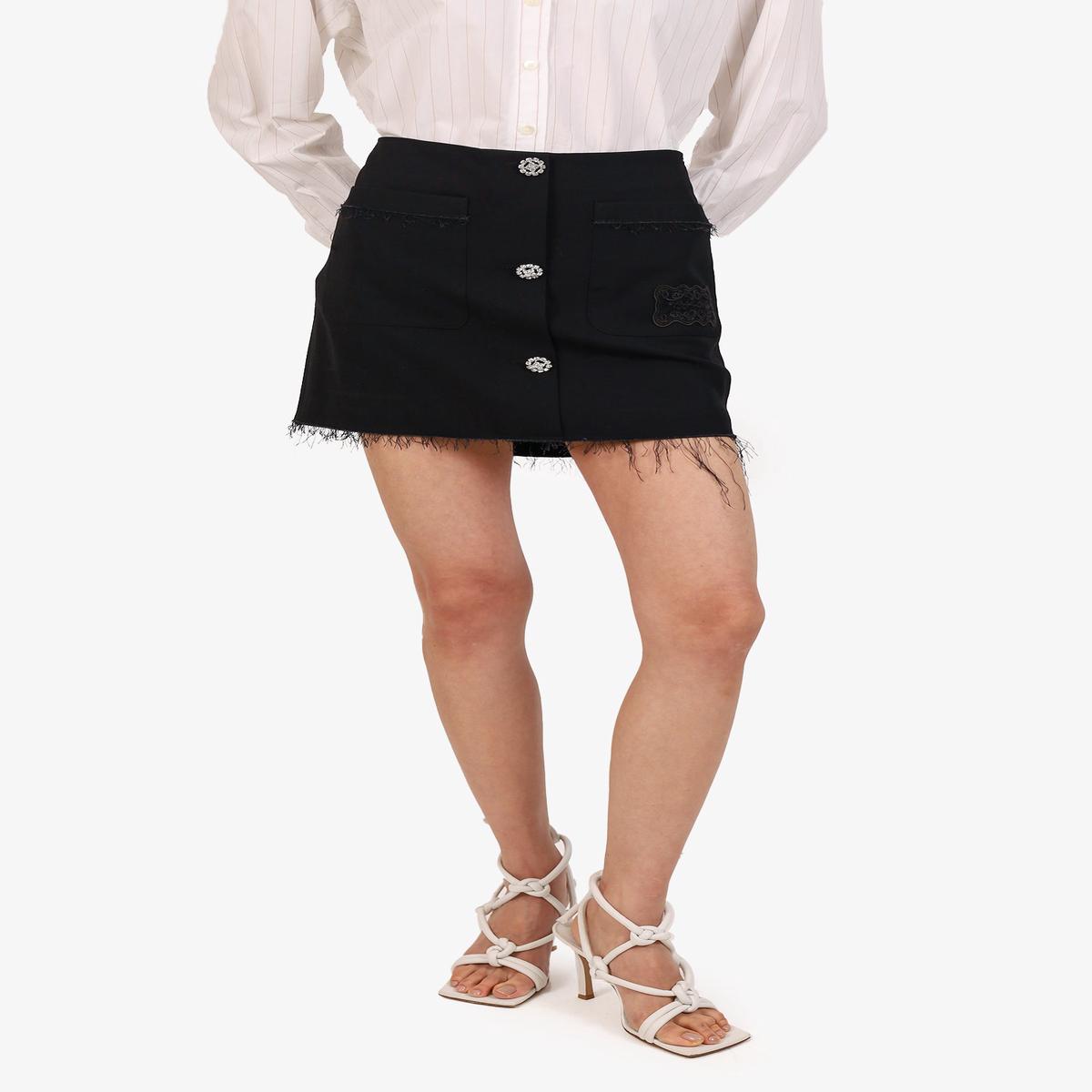Off-White Black Rhinestone Button Distressed Mini Skirt Size 8