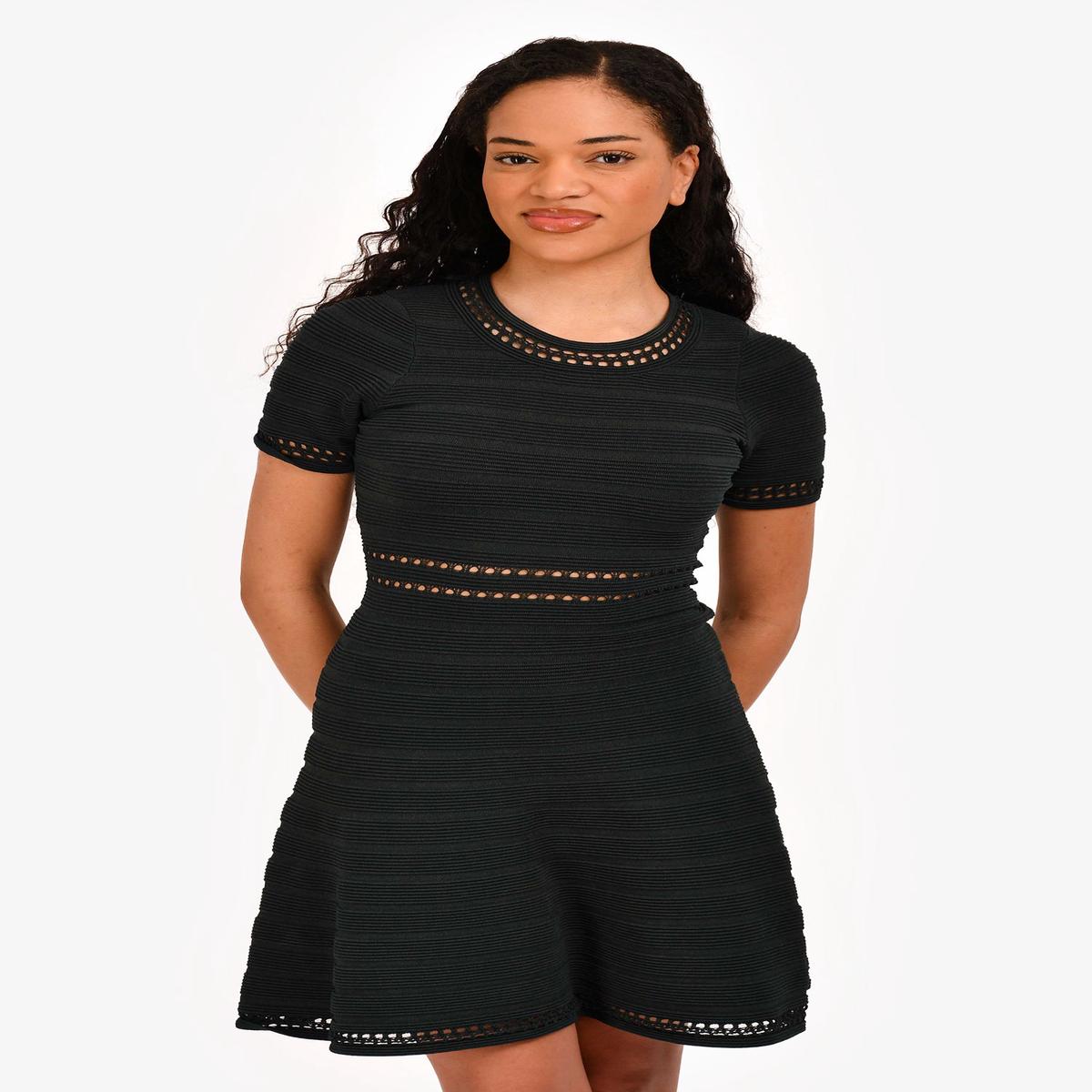 Sandro Dark Green Knit Short Sleeve A-Line Dress Size 1