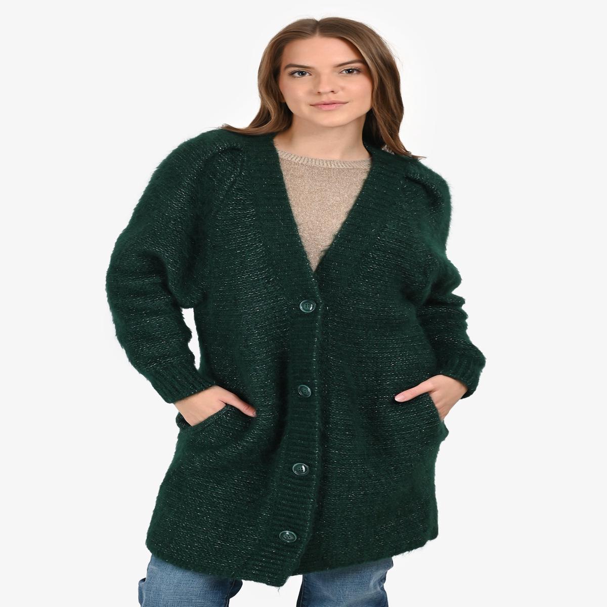 Stella McCartney Green Mohair/Silk Metallic Oversized Long Cardigan Size 38