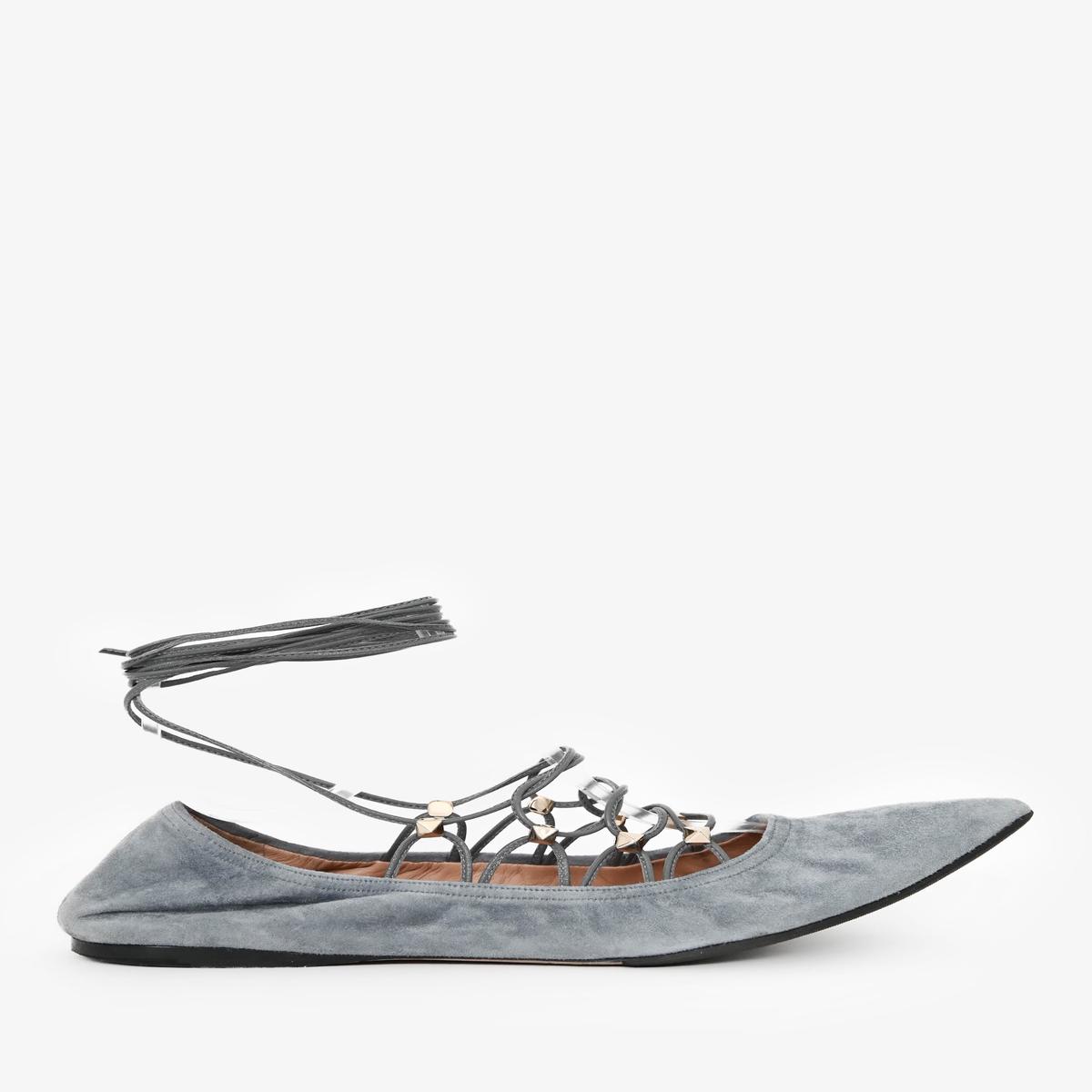 Valentino Garavani Suede Light Grey Lace-Up Gladiator Ballerina Shoes Size 38
