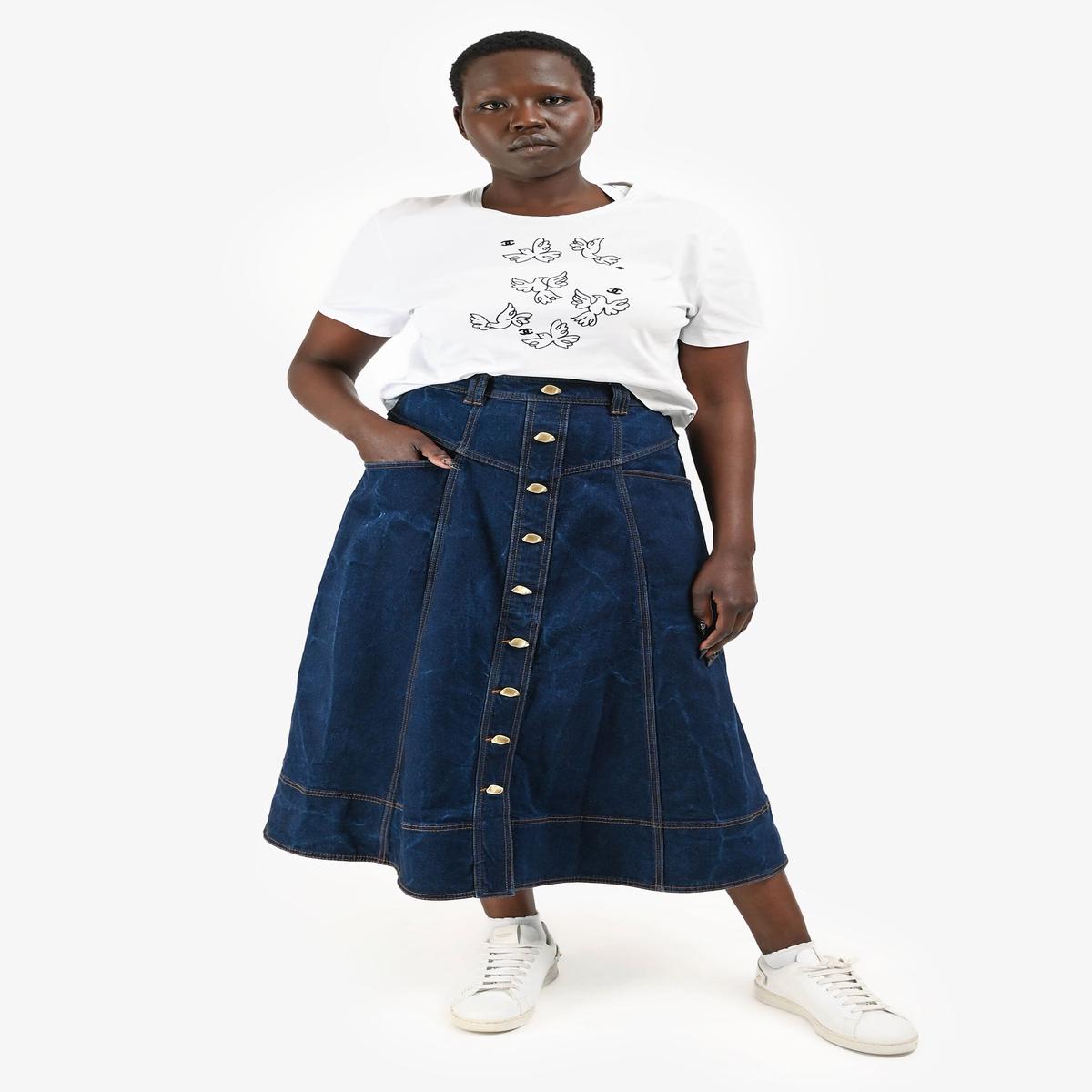 Aje Blue Dark Wash Buttoned Denim Midi Skirt Size M