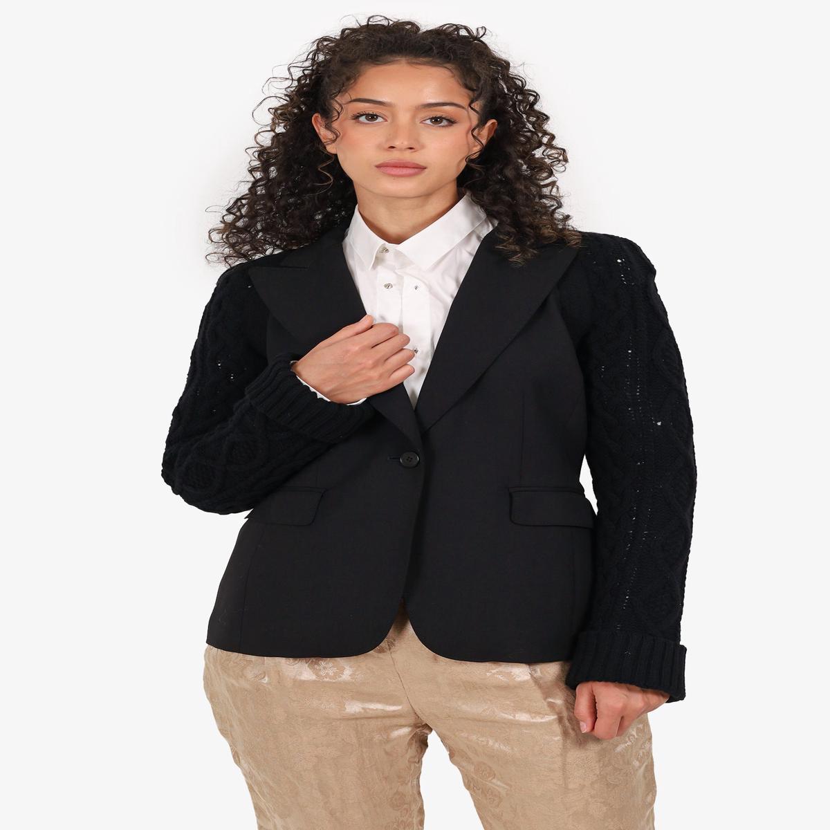 Altuzarra Black Virgin Wool Knit Sleeve Single Breasted Blazer Size 40
