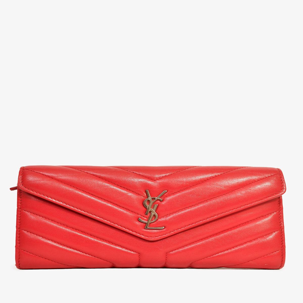 Saint Laurent 2018 Red Chevron Leather Long Wallet