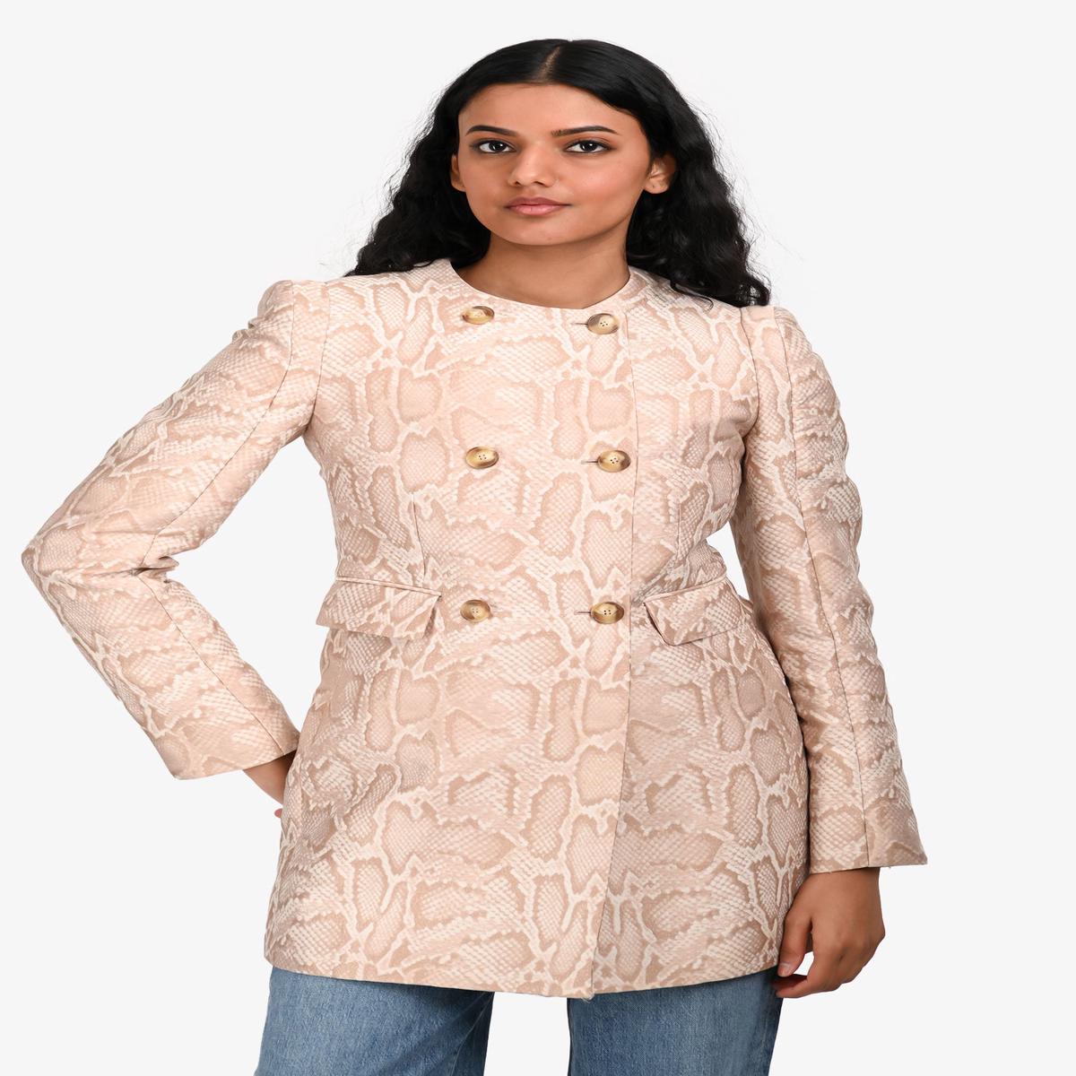 Stella McCartney Pink Snake Skin Print Double Breasted Coat Size 36