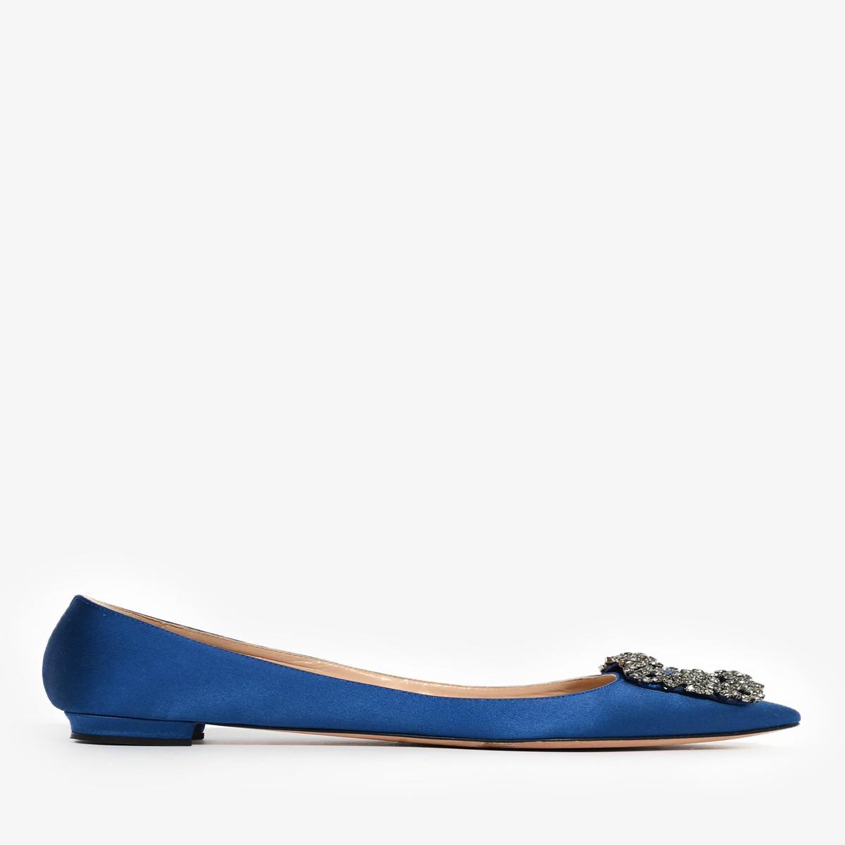 Manolo Blahnik Blue Satin Hangisi Flats Size 37.5