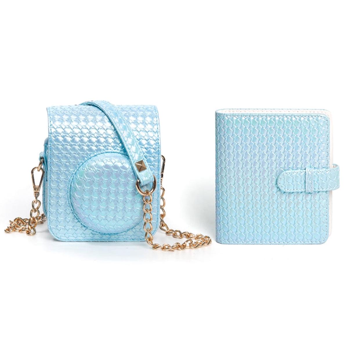 For FUJIFILM instax mini 12 Colorful Woven Leather Case Full Body Camera Bag + Photo Album with Strap