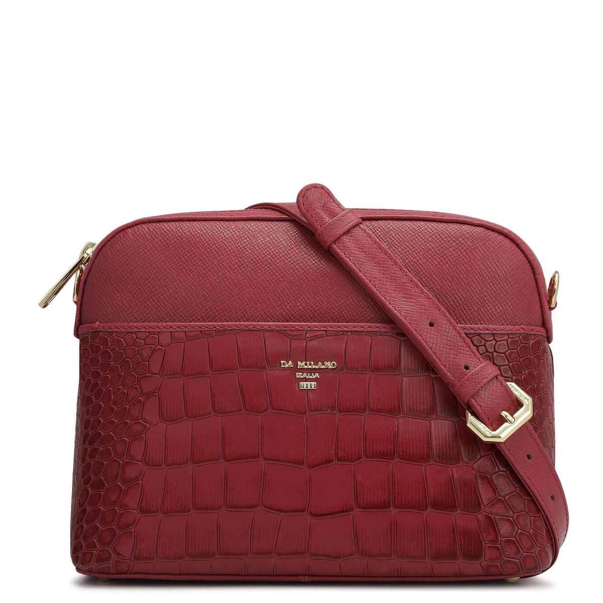 Small Croco Franzy Leather Sling - Plumberry