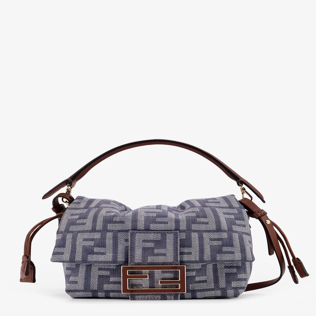 Fendi Women Mamma Baguette Small Jacquard Ff Fabric Crossbody Bag