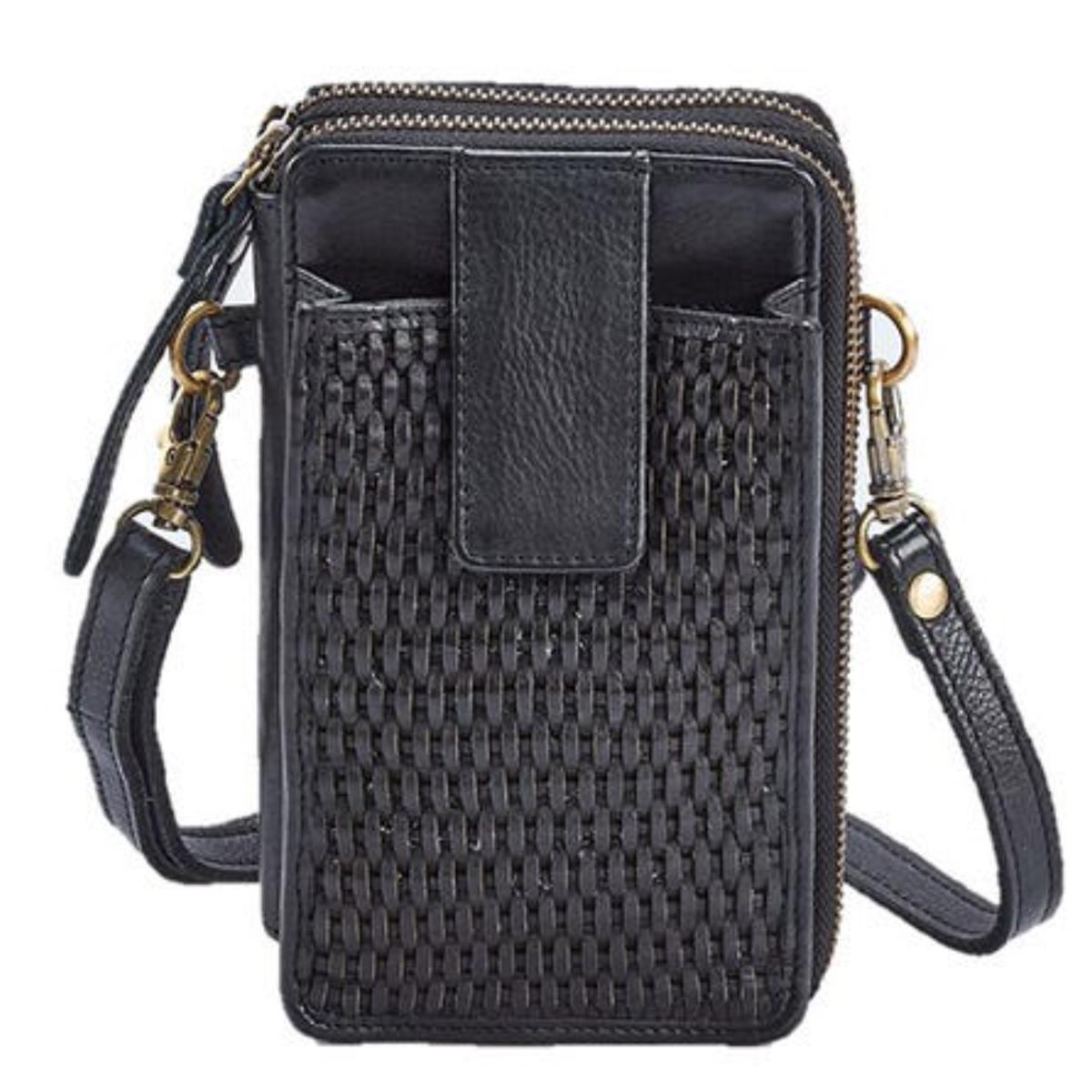 Milo Genuine Leather Ella Cell Phone Double Zip Wallet - Black