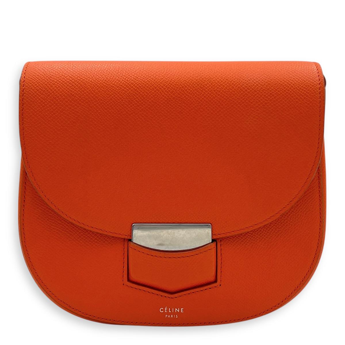 Trotteur Crossbody Bag Orange in Calfskin, Silver hardware