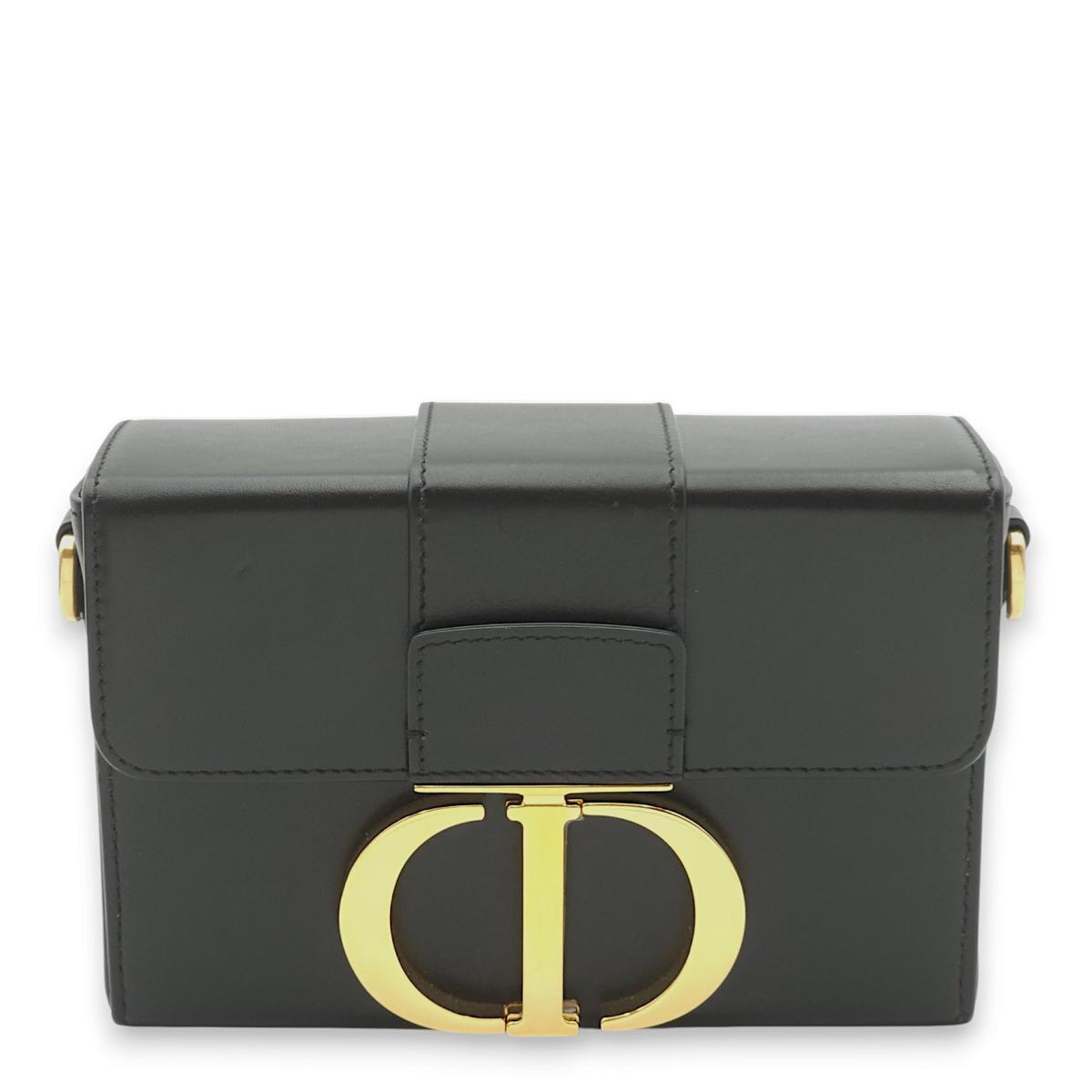 30 Montaigne Box Black Crossbody Bag in Calfskin, Gold hardware
