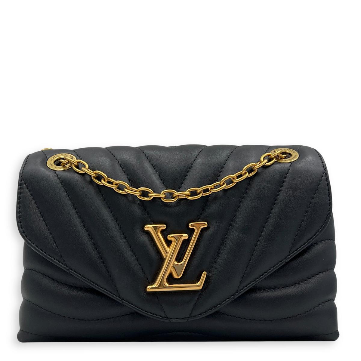 New Wave Black Crossbody Bag in Calfskin, Gold hardware