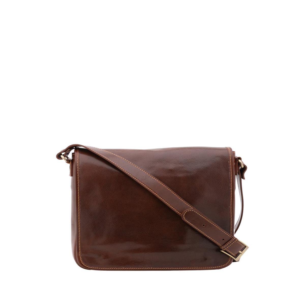 Men's Shoulder Bag in Genuine Leather Made in Italy 5543-Brown