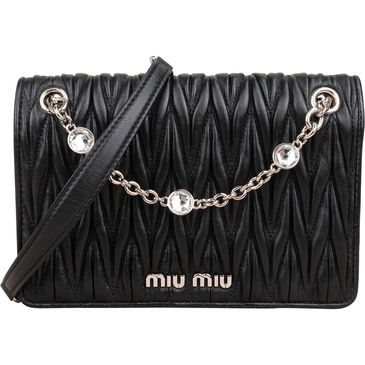 Miu Miu Matelass Nappa Leather Crystal Small Flap Crossbody Bag