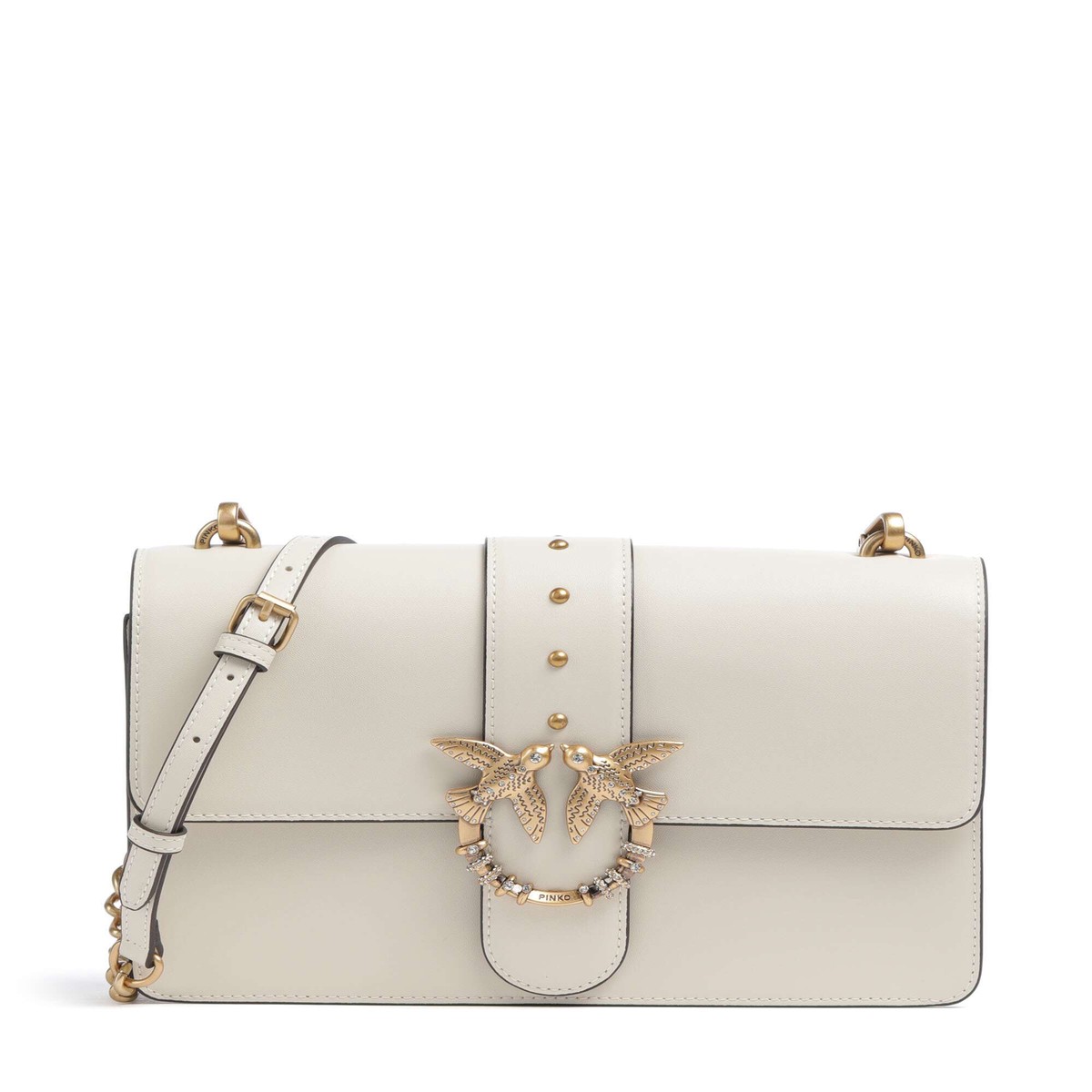 Pinko Love One Classic New Buckle Crossbody bag bianco seta/antique gold