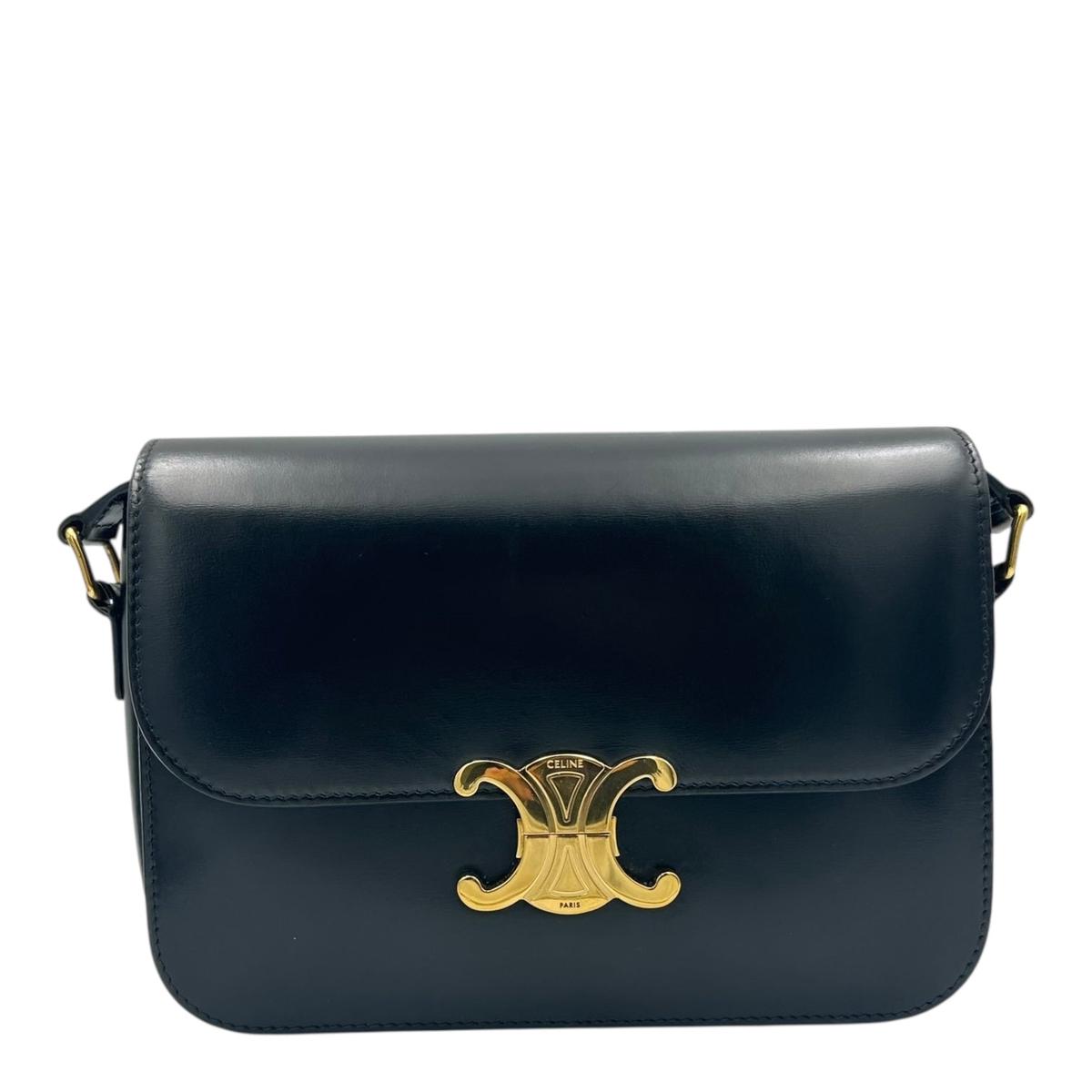 Triomphe Crossbody Bag Medium Black in Calfskin, Gold hardware