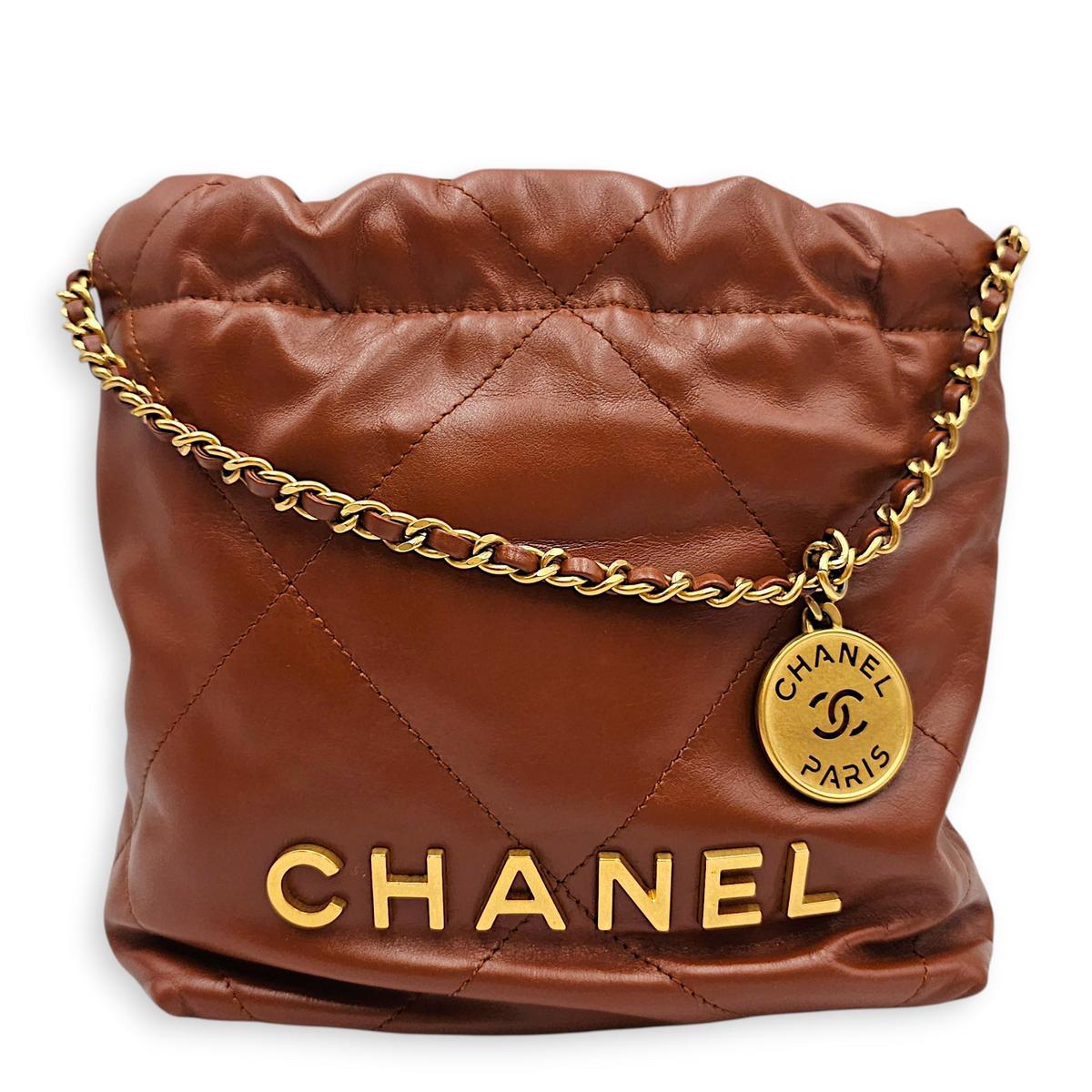 C22 Mini Brown Crossbody Bag in Calfskin Gold hardware