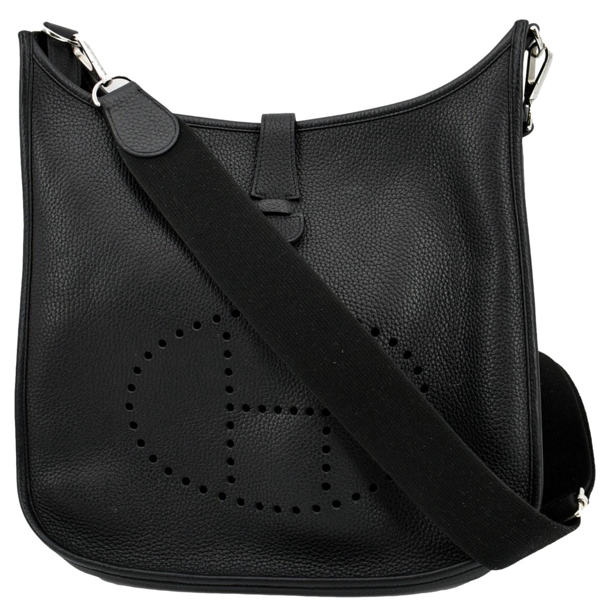 HERMES Evelyne GM Taurillon Clemence Crossbody Bag Black