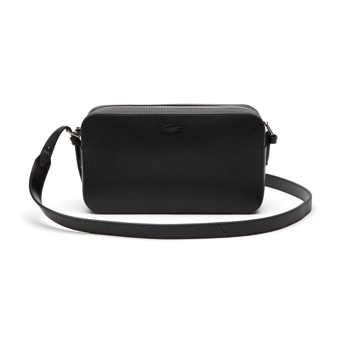 Womens Lacoste Chantaco Calfskin Leather Pouch Purse Noir
