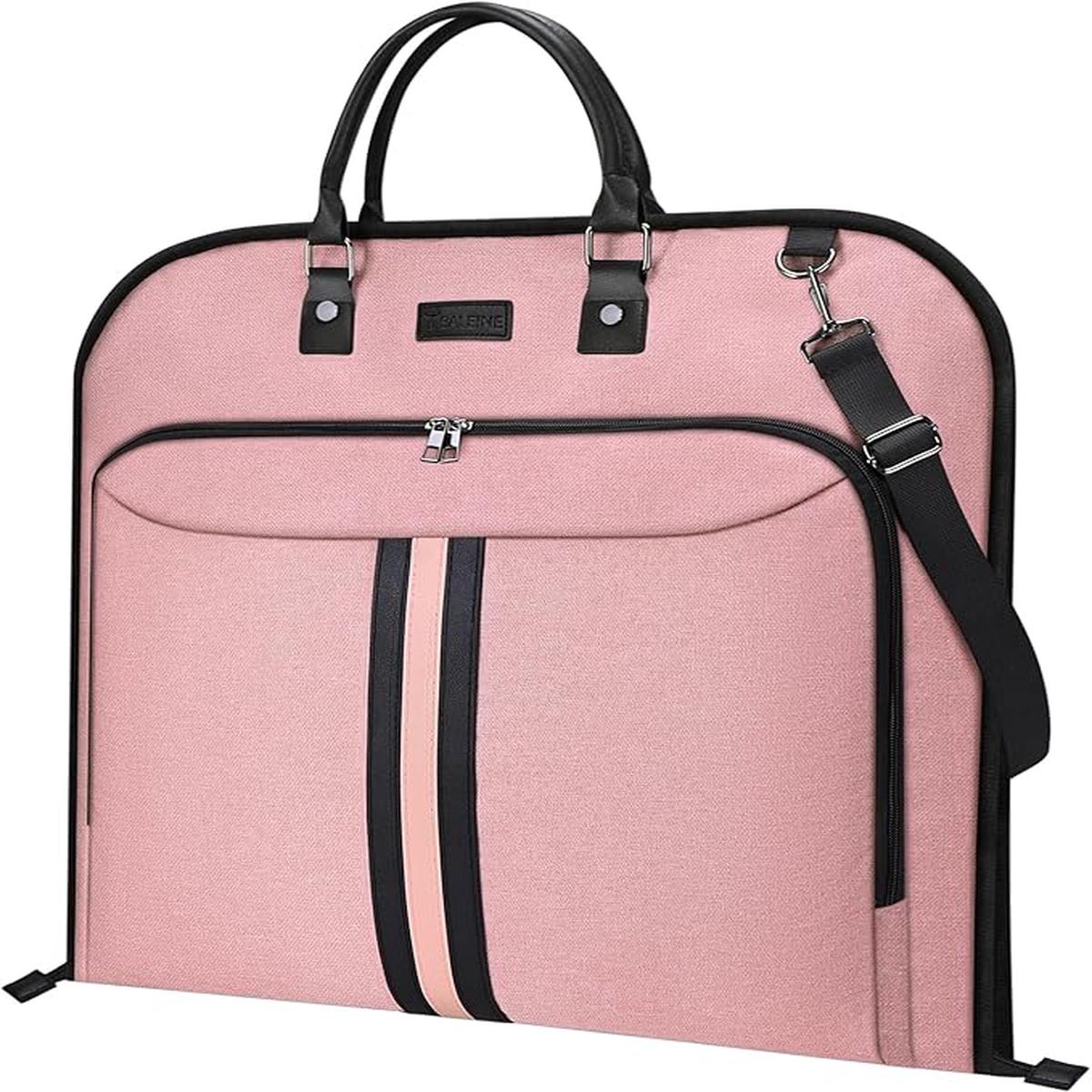 BALEINE Travel Garment Bag, Travel Suit Bag for Men, 42'' Waterproof Carry on Garment Bag for Hanging Clothes, Garment Duffel Bag for Travel Business (Pink)