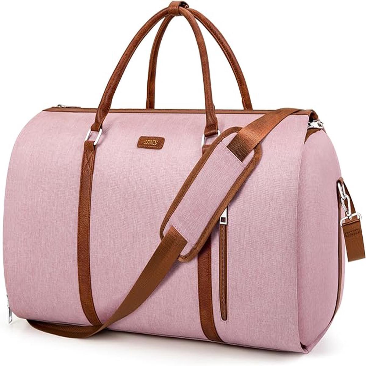 Convertible Garment Duffle Bags for Travel - Carry On Garment Bags With Toiletry Bag, Large Weekender Bags for Women Men 2 in 1 Hanging Suitcase Suit Travel Duffel Bags (2pcs Set, Pink)