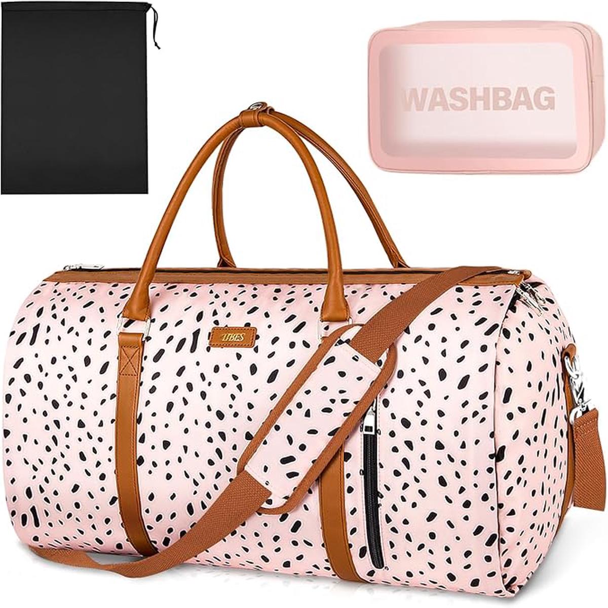 Convertible Garment Duffle Bags for Travel - Carry On Garment Bags With Toiletry Bag, Large Weekender Bags for Women Men 2 in 1 Hanging Suitcase Suit Travel Duffel Bags (Pink Leopard)