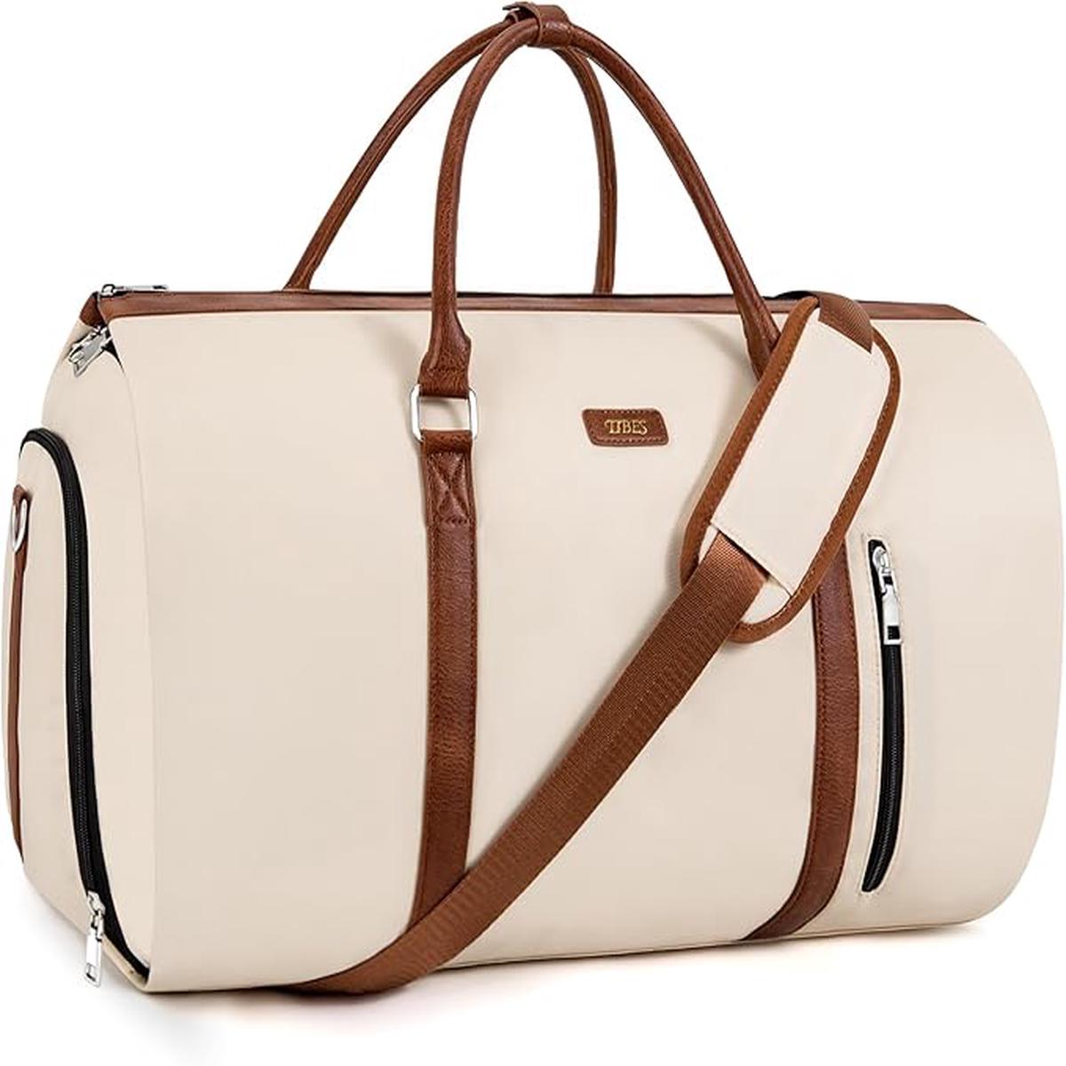 Convertible Garment Duffle Bags for Travel - Carry On Garment Bags With Toiletry Bag, Large Weekender Bags for Women Men 2 in 1 Hanging Suitcase Suit Travel Duffel (Off White)