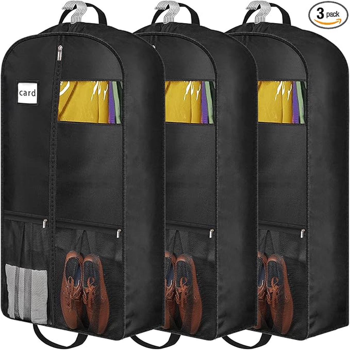 8" Gusseted Heavy Duty Garment Bags for Travel 43"" Suit Bags for Closet Storage Hanging Clothes Bag with Pockets Mens Suit Holder for Shirts, Coats, Dresses, 3 Pack